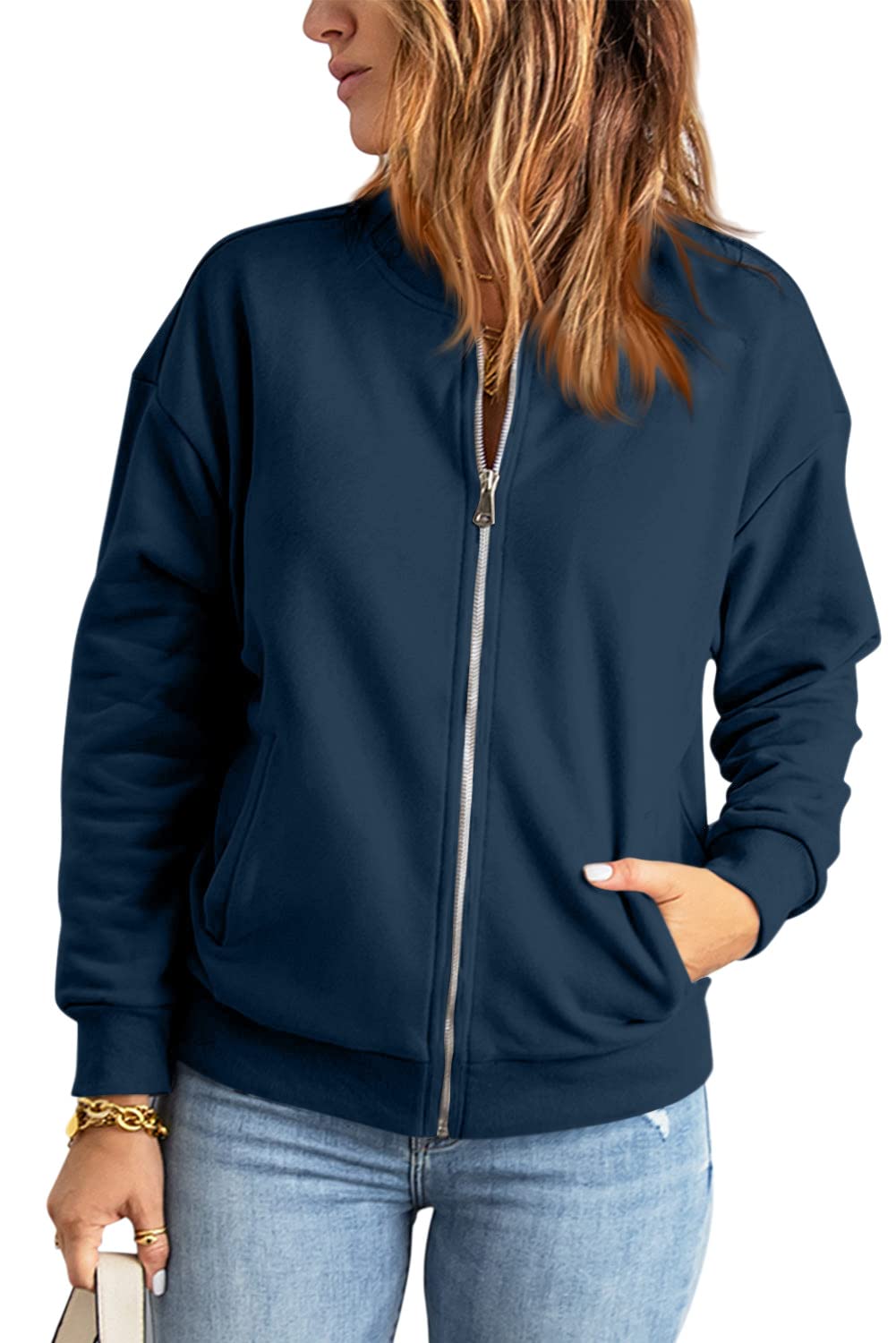 GeGekoko Donna Felpa e Tasche Maglia Manica Zip Leggera Giacca Sportiva Lunga Classica Hoodie Sweatshirt