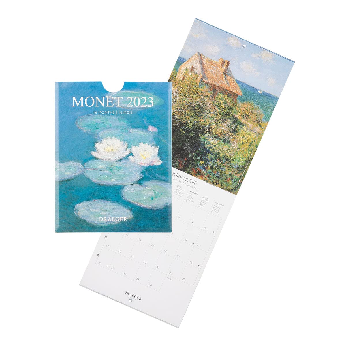 DRAEGER PARIS Monet 2023 Small Hanging Wall Calendar 14 x 18 cm 16 Months September 22 to Dec 23 Monthly 7 Languages Home Decor Calendar Painting