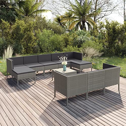 Gecheer Salon de Jardin Résine Tressée Gris Anthracite - Ensemble 7 Pièces avec Coussins