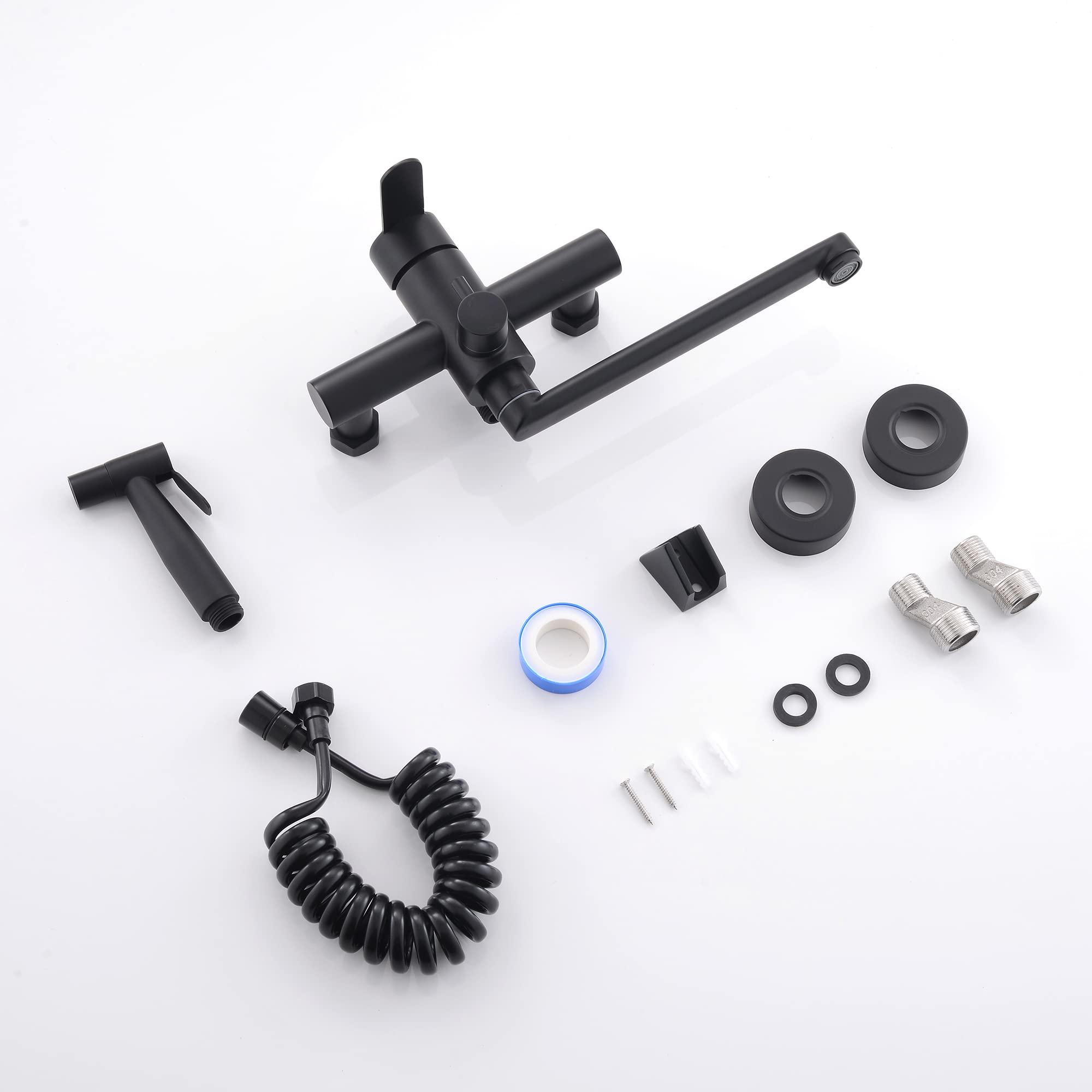 rubinetto da parete per cucina,Rubinetto per cucina a muro, Rubinetto da cucina con pistola girevole a 360°(Nero)