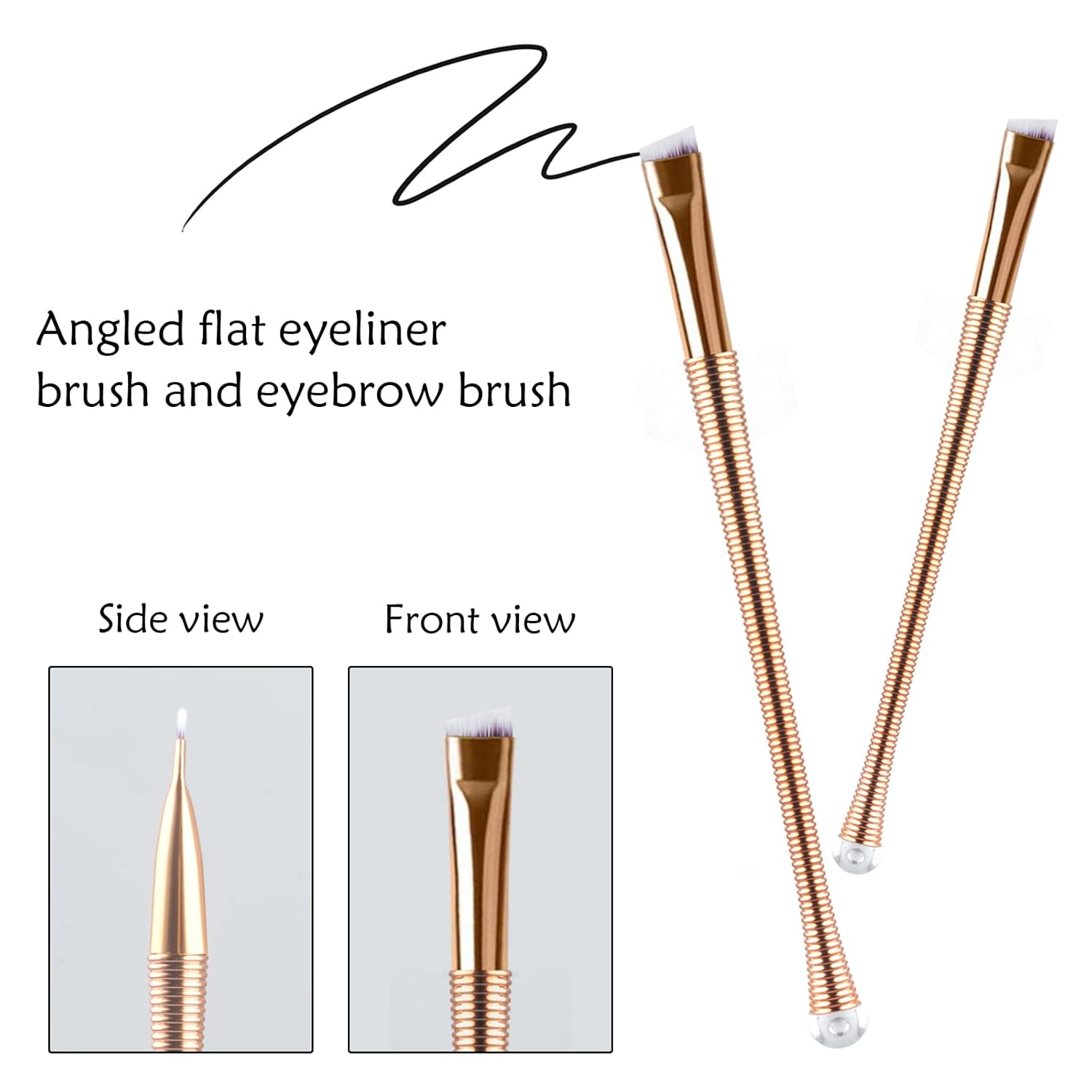 Angled Eyeliner Eye Shadow Brush, Ultra Thin Flat Eye Brow Brush, Tapered, Edges, Precision Hair with Cover, Luxurious, Blends, Foundation, Shades, Beauty Makeup Tool, 2 Pieces (Gold) : Beauty & Personal Care