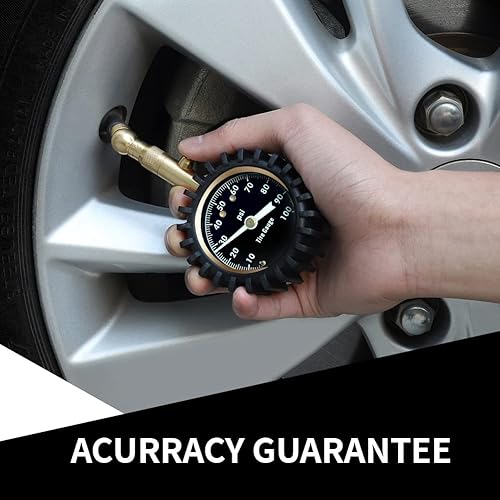 Miniatura 8 de RVZONE Medidor de presión de neumáticos de 0 a 100 PSI que brilla en la oscuridad  Medidor de presión de aire resistente de precisión profesional,