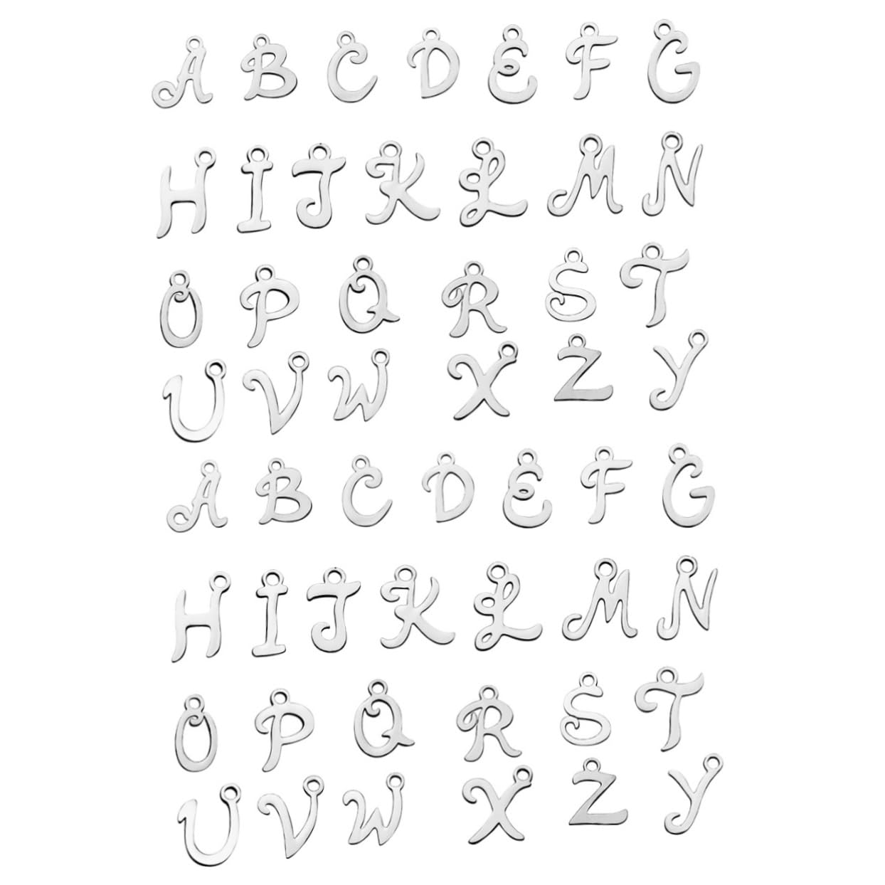 Operitacx 52 Piezas stainless steel habits encantos de letras inglesas colgantes de collar 26 colgantes del alfabeto inglés a-z encantos del alfabeto Acero inoxidable Pulsera joyas Perder