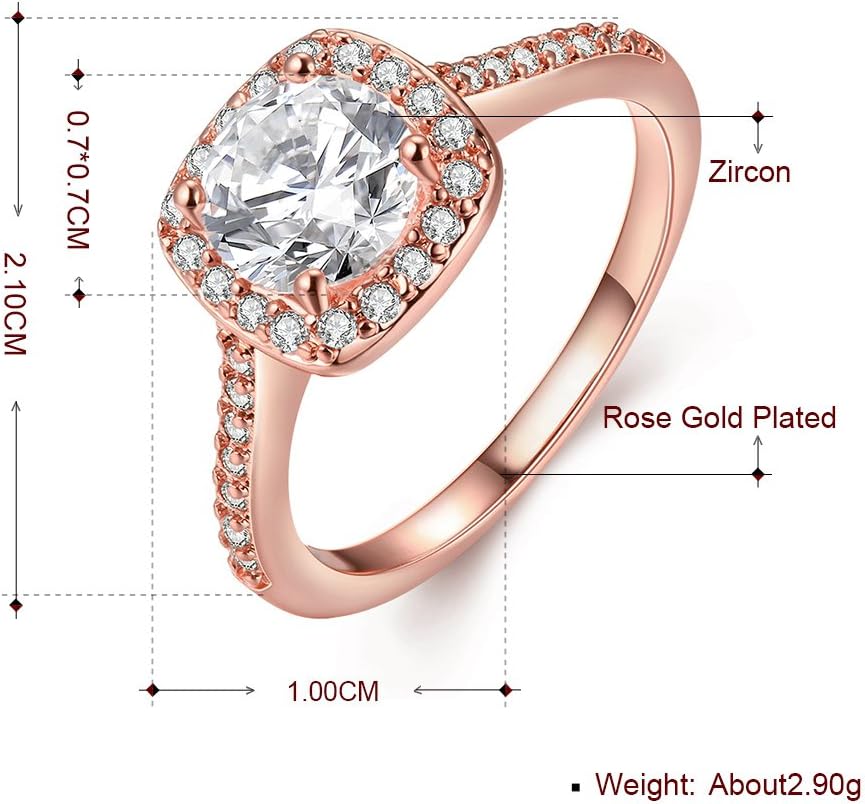 18K Rose/White Gold Plated Crystal Stone Halo Setting Pave Band Engagement Ring Women's Noble Jewelry (rose gold, 8)