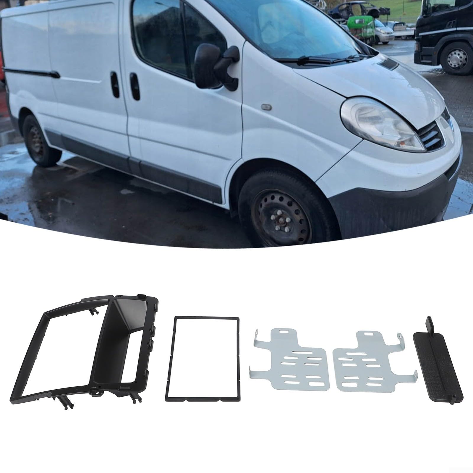 2 Din radio samochodowe ramka montażowa do Opel Vivaro, Renault Trafic II, do Vauxhall Movano – podwójna osłona DIN z tworzywa sztucznego ABS, czarna, dokładnie dopasowany montaż bez modyfikacji