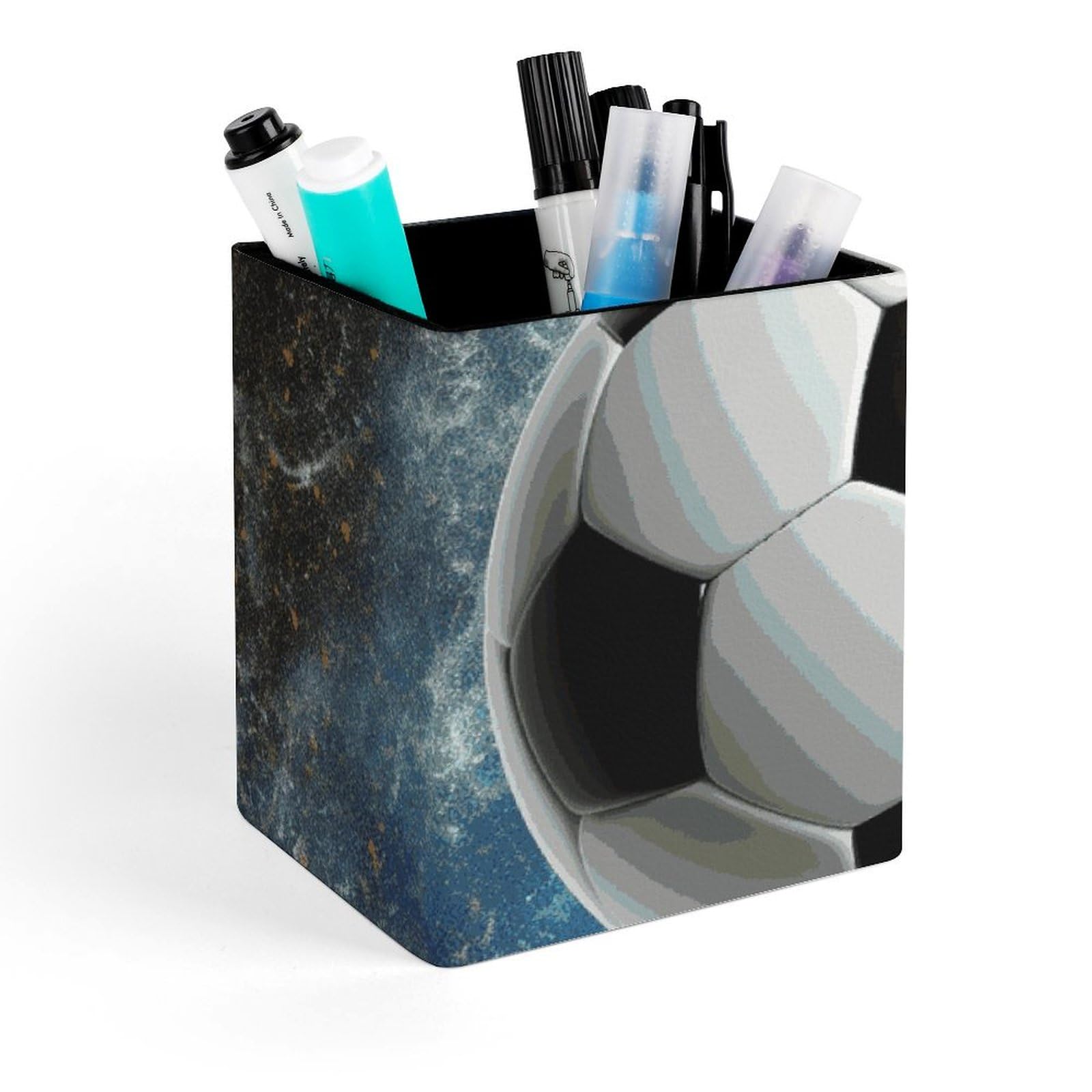 Porte-stylo carré en cuir imprimé football 11cm pour l'organisation de bureau