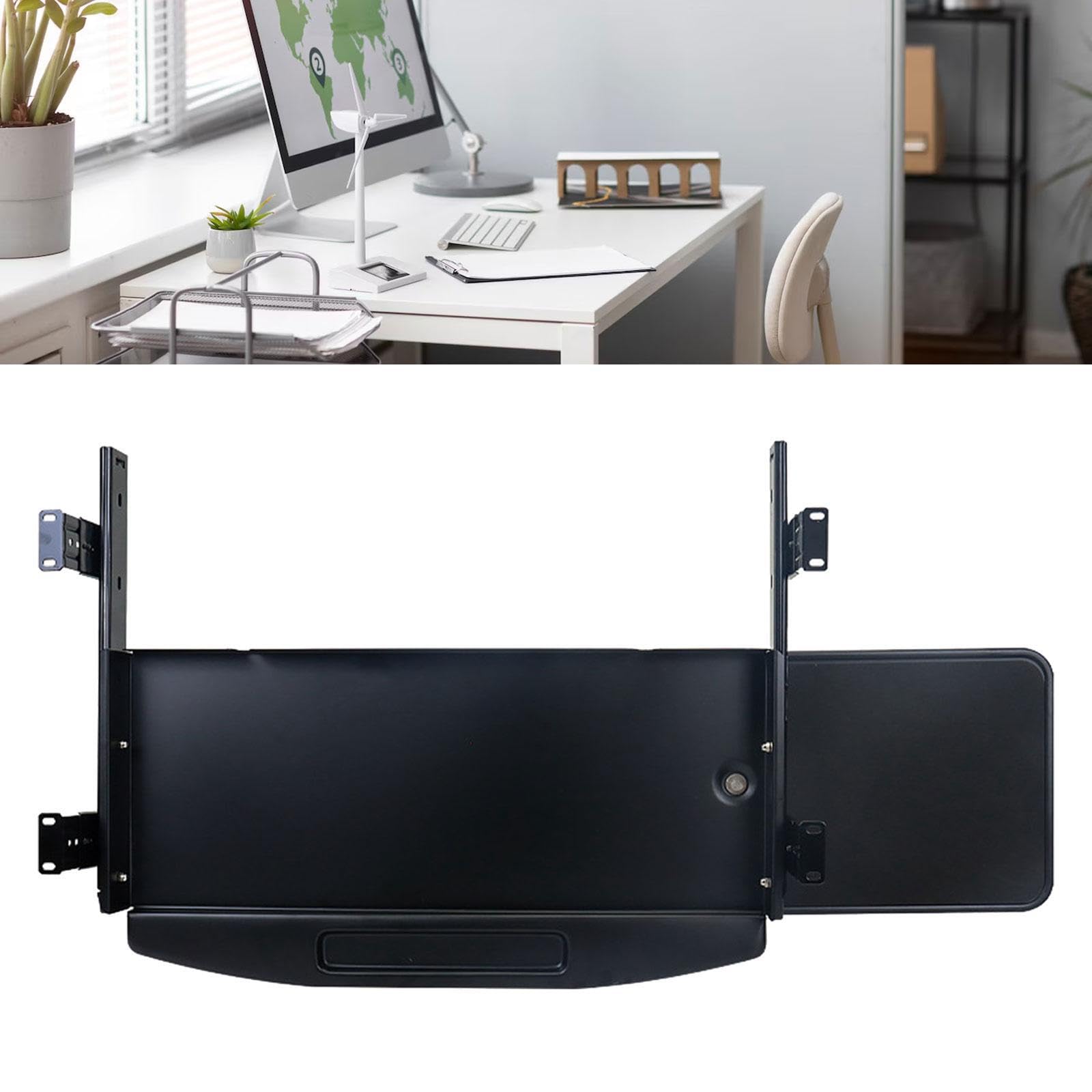 Bandeja deslizante para teclado debajo del escritorio: fácil instalación para escritorios estándar que ahorra espacio, estante extraíble para teclado, sistema de deslizamiento resistente para mejorar