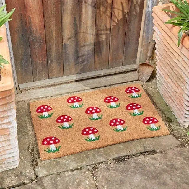 Mushroom Doormat: Large Coir 75x45cm Non-Slip PVC Backing Indoor/Outdoor