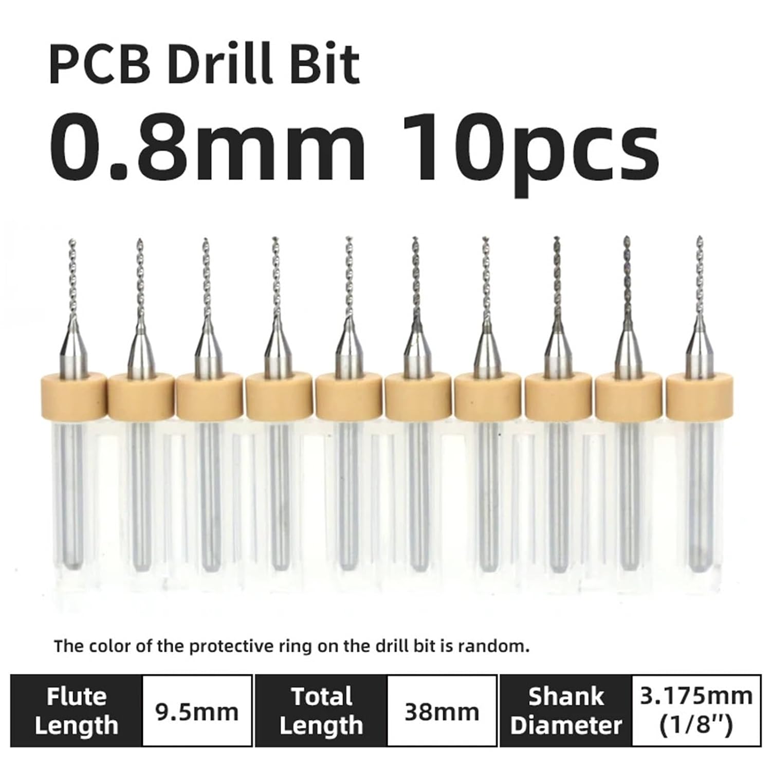10Pcs 0.1-3.175mm PCB Drill Bit 1/8 Inch Fixed Shank Printed Circuit Board Mini CNC Drilling Tools Drills Set(PCB 0.8mm 10pcs)