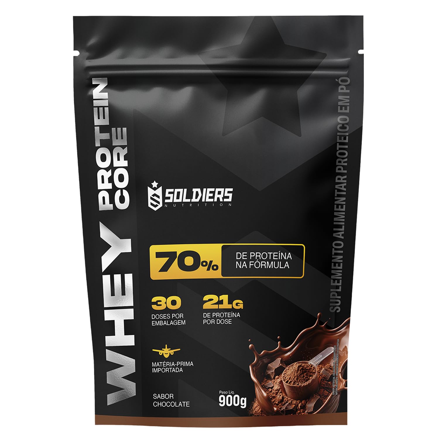 Whey Core Protein Proteínas Pó 900g - Soldiers Nutrition (Chocolate)