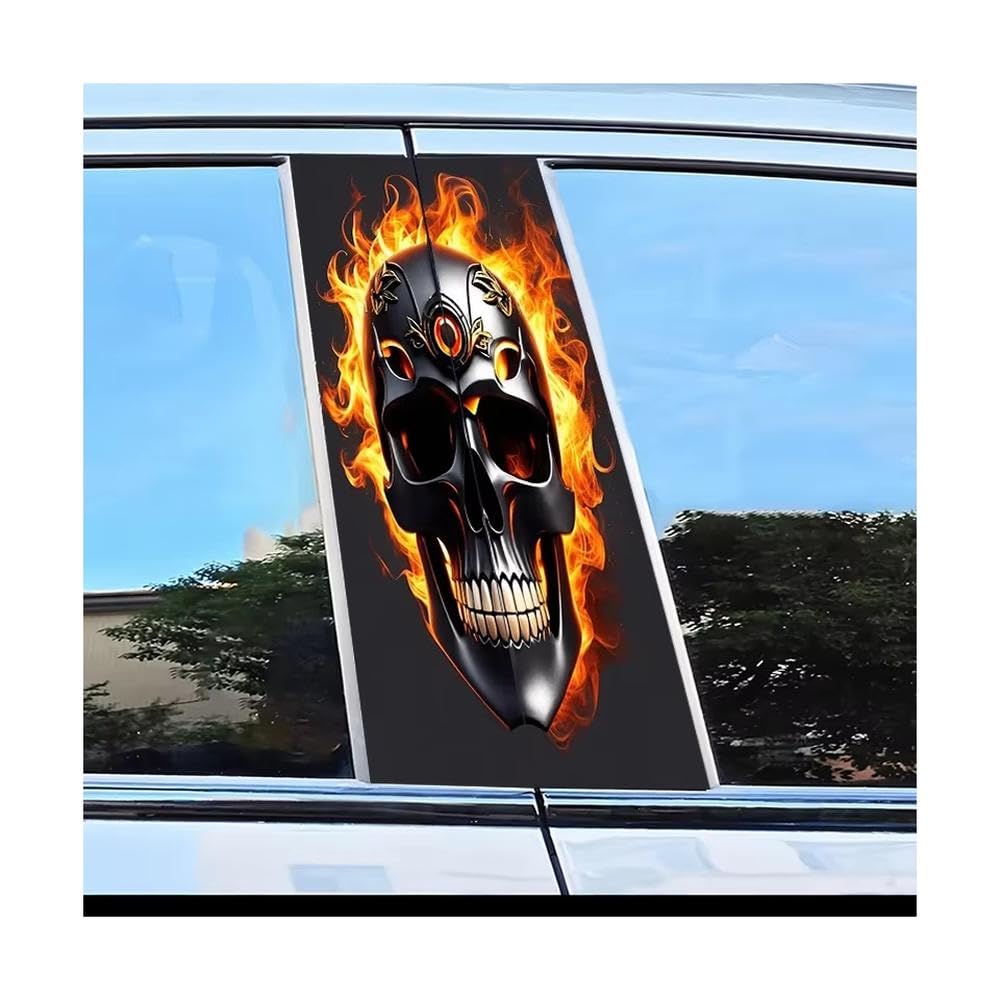 Bertdcx One Color Car Center Pillar Protection Stickers Flaming Skull Pattern Scratch Resistant Film Auto Parts