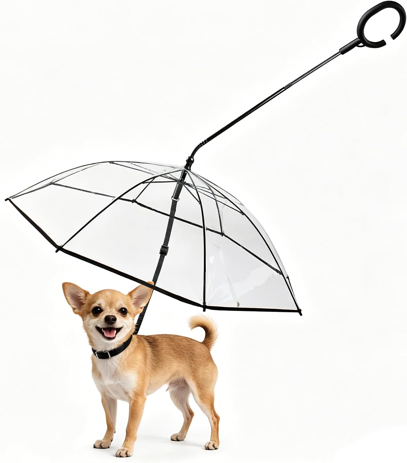 ENJOYING Dog Umbrella for Small Dogs, Clear Dog Umbrella with Adjustable Leash, Waterproof Doggy Rain Umbrella for Walking, Outdoor Pet Rain Gear, Self-Assembly