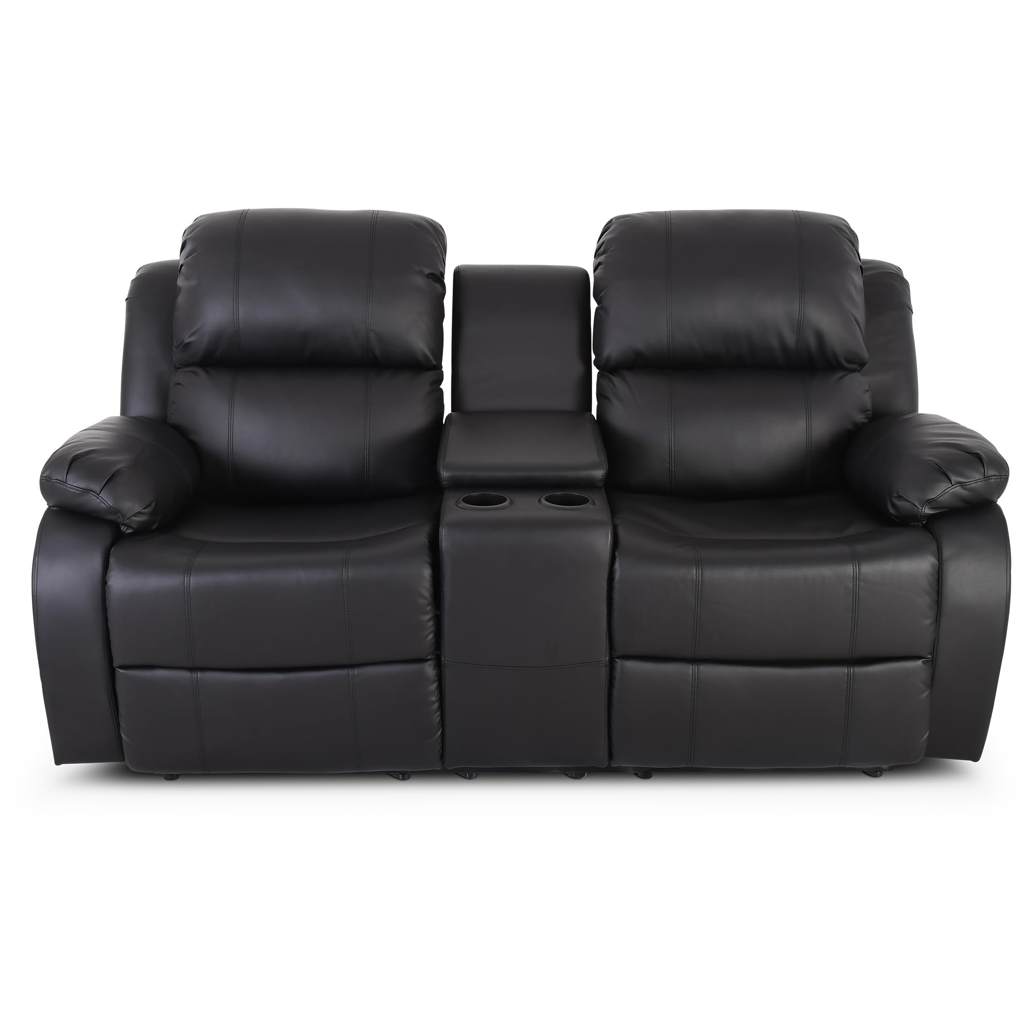 Raburg Kinosessel, 2er-Fernsehsessel, mechanische Relax- und Liegefunktion, manuelle Easy-Lift-Funktion, 2× Getränkehalter & Snackfach, Komfortpolsterung, 120 kg Tragkraft, Star, Kunstleder|Schwarz