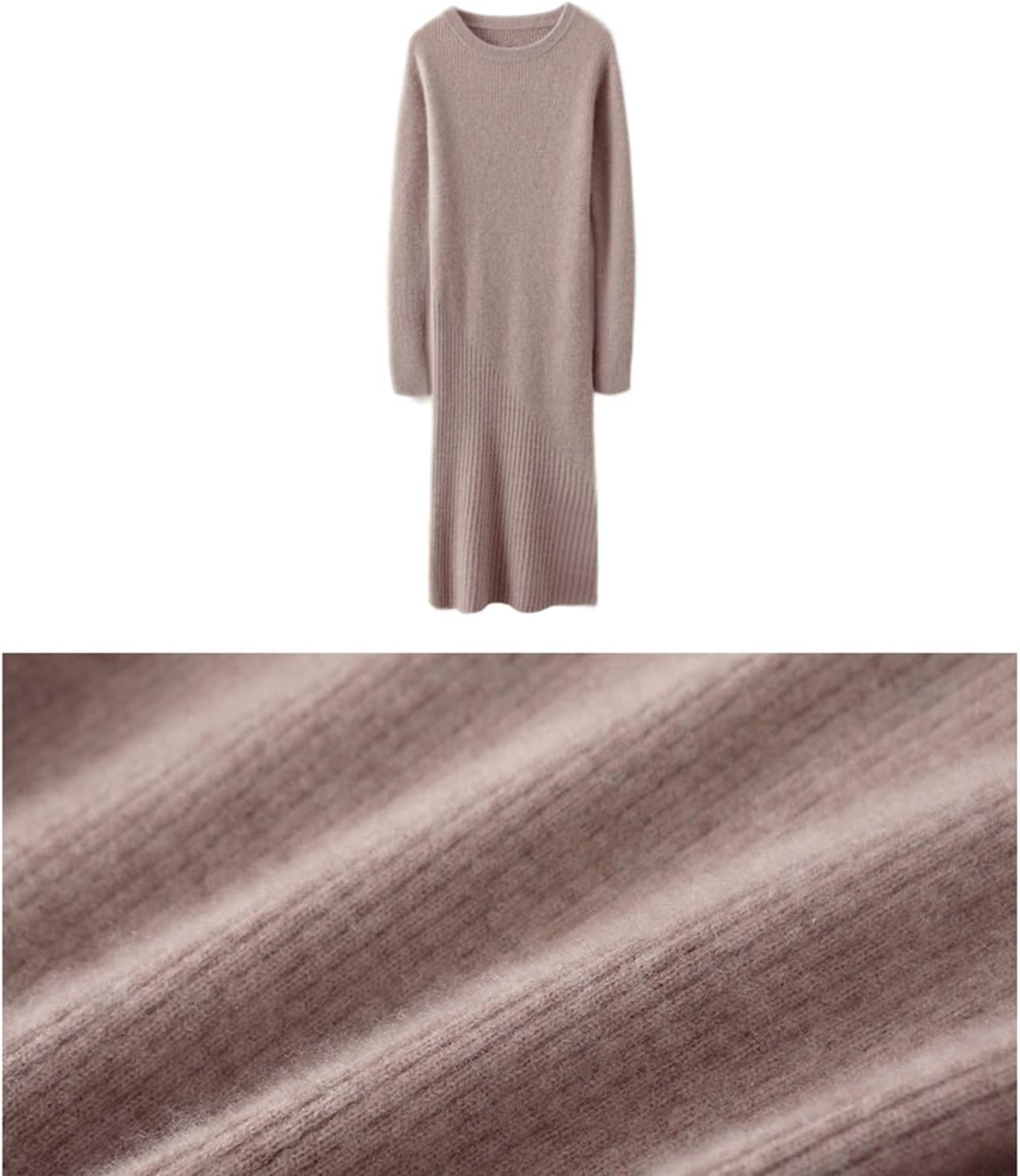 Merino Wool Sweater Dress Women's O-Neck Long Sleeved Knitted Pullover Crewneck Slim Fit Autumn Winter Tops - Image 4