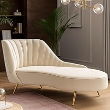 Modern Curved 2 Seater Velvet Sofa, Channel Tufted for Living Room (Off-White)
