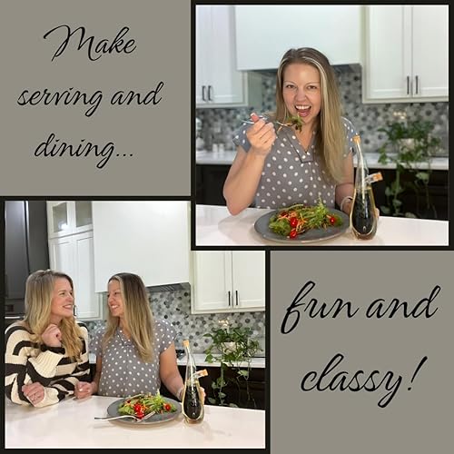 Miniatura 5 de Juego de dispensador de aceite y vinagre (11 x 3 x 3 pulgadas), soporte de aceite de vidrio grabado floral para cocina - Juego de botellas