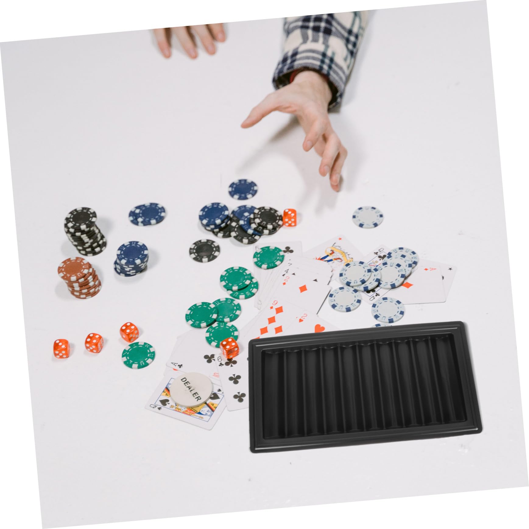 Mipcase Porta Chip da Poker in Plastica Nero per 500 Pezzi Base Piatta Organizer Semplice per Giochi da Tavolo e Accessori