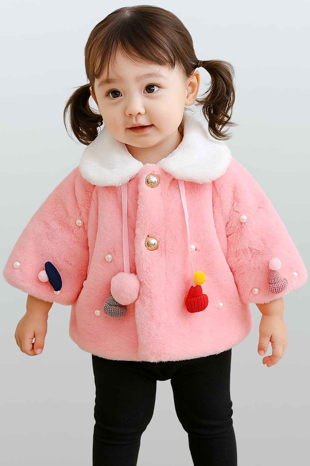 ANESHA Baby Girl Winter Cloak with Satin Ribbon Tie & White Fur Collar – Cosy Plush Cape for Toddler Girls For KIDS (6 Months - 19 Months)