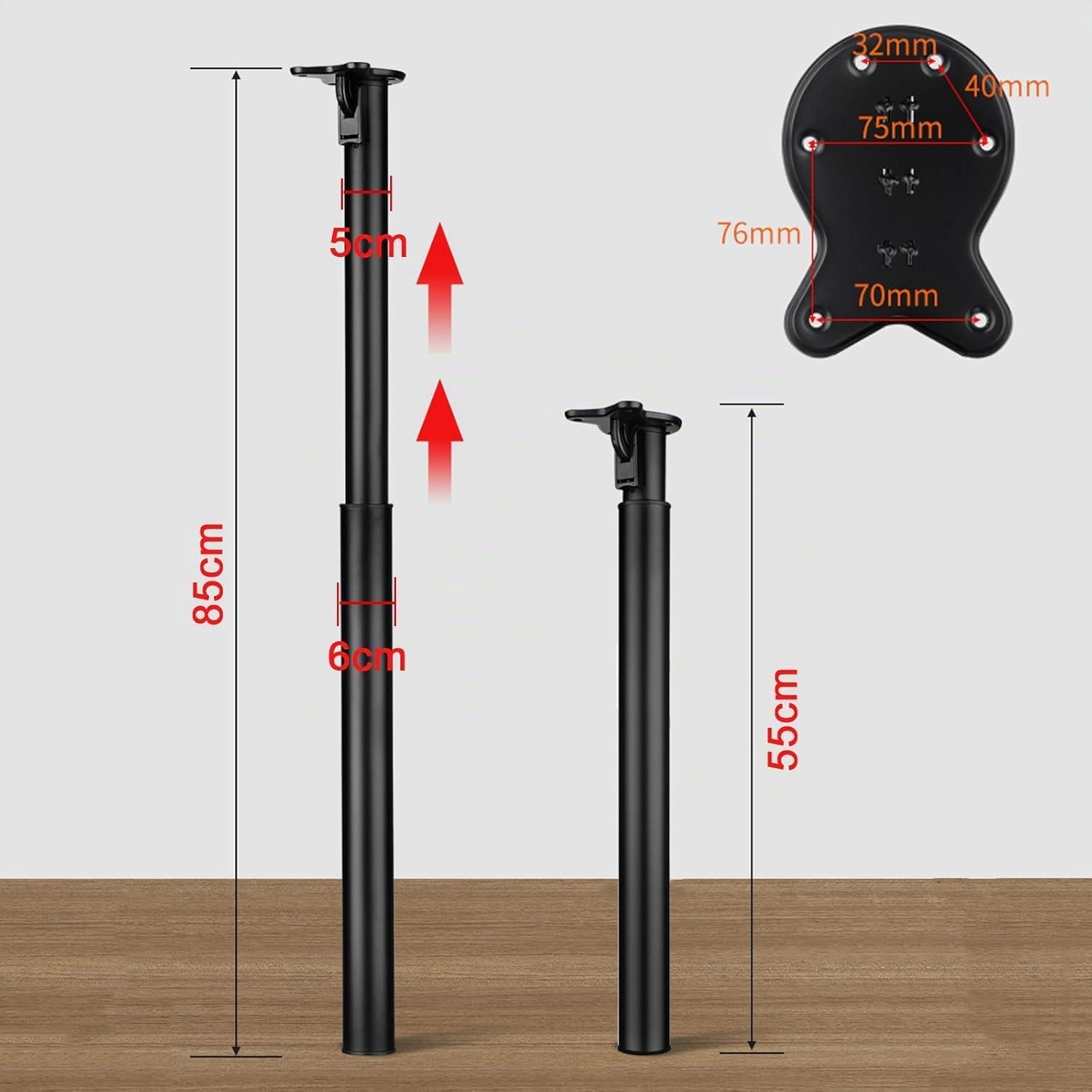 Gambe da tavolo in acciaio inossidabile, Gamba da tavolo regolabile in altezza, Gambe per mobili telescopiche pieghevoli, Gamba da tavolo di supporto per piano di lavoro per bar co