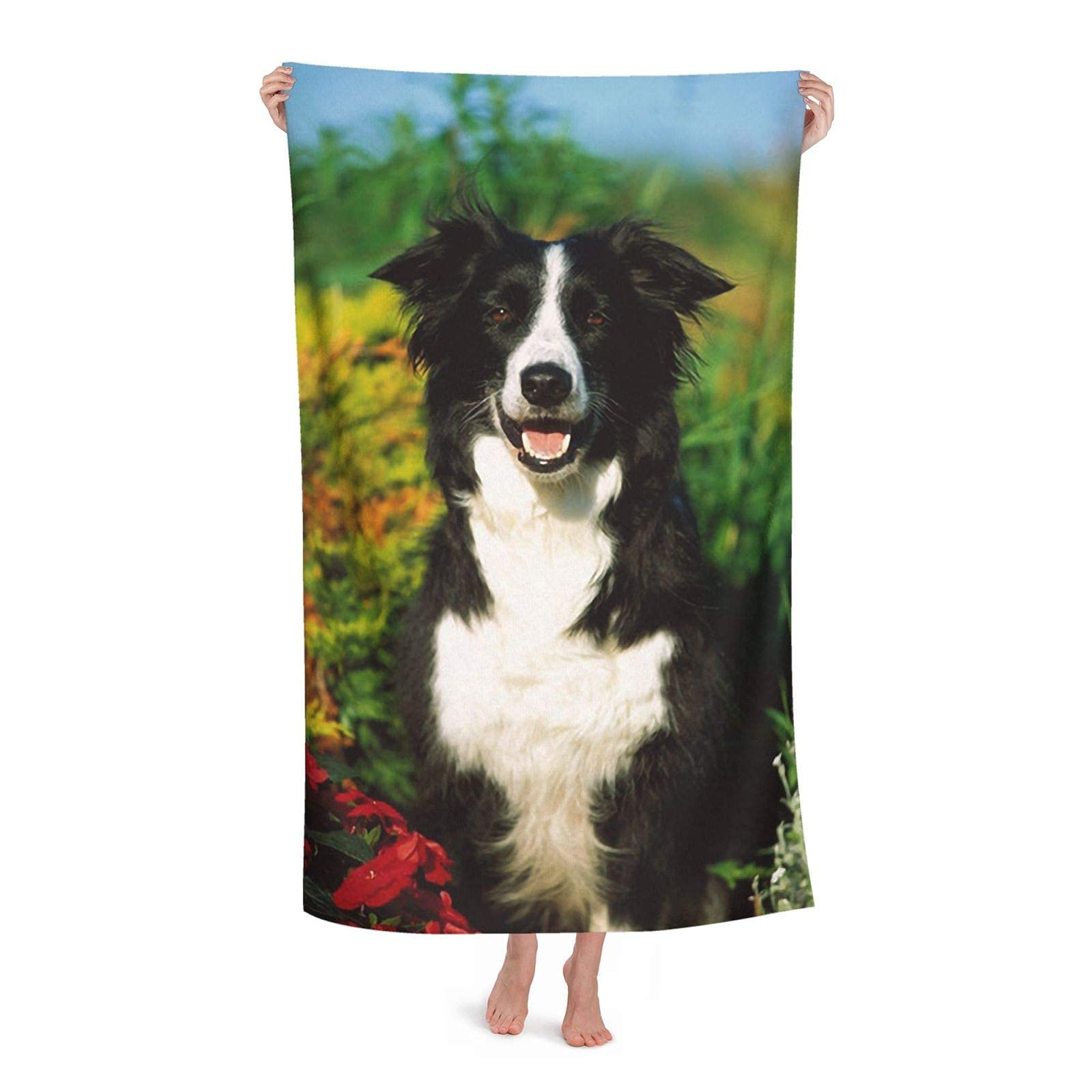 FFLSDR Beach Towel Border Collie Microfiber Large Bath Towel for Adults Absorbent Quick Dry Beach Blanket 80X130CM