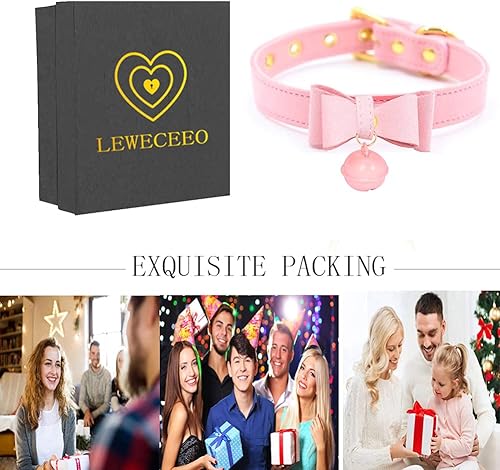 Vista 7 de LEWECEEO PU Leather Bow Collar Necklace Choker with Bell Cat Cosplay Kitty Necklace Choker Collar for Women