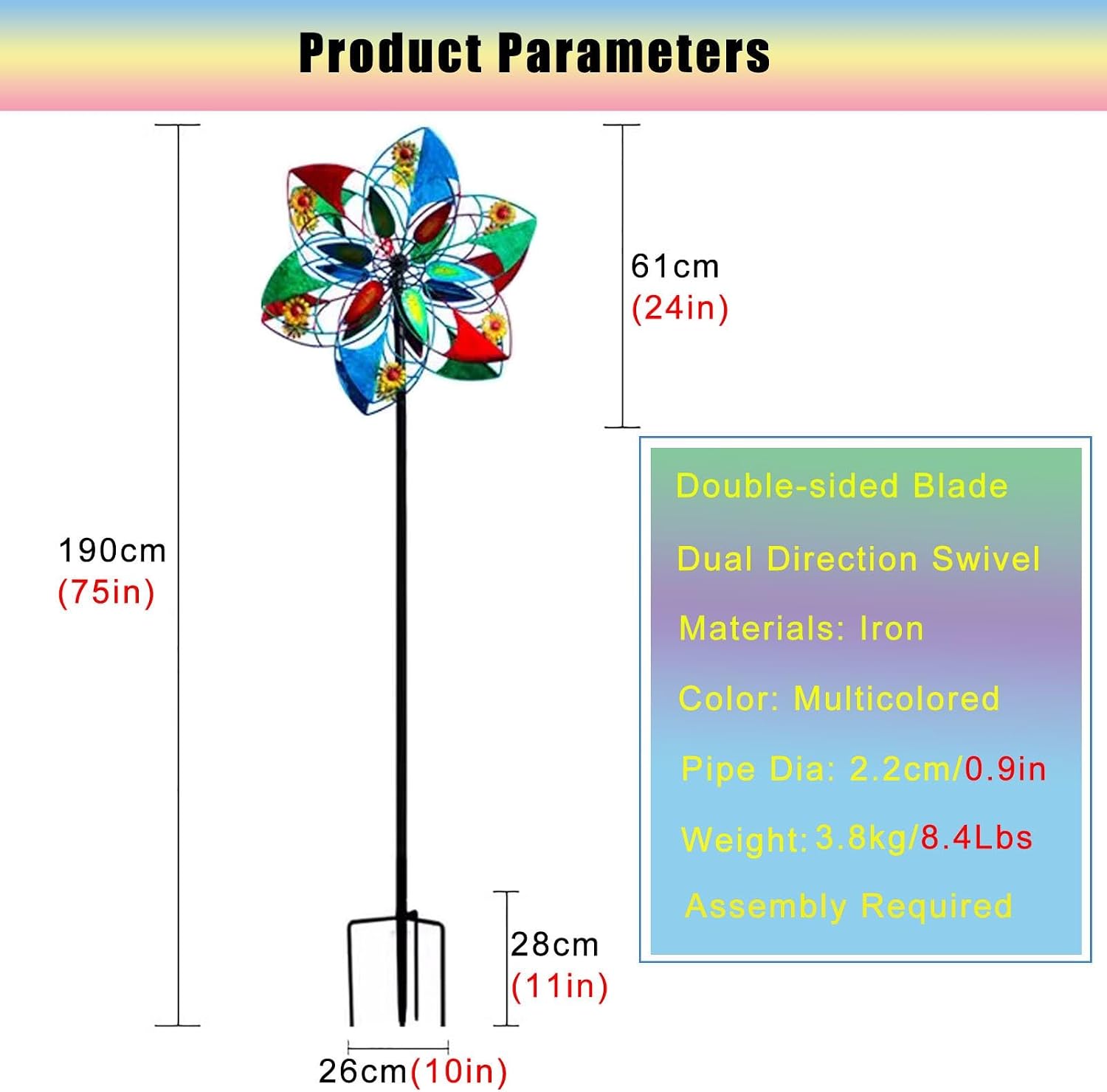 Outdoor Pinwheel Garden Decor, Dual Direction Vibrant Colorful Wind Spinners with Garden Stakes for Yard Garden Backyard Lawn Decorations (Style)