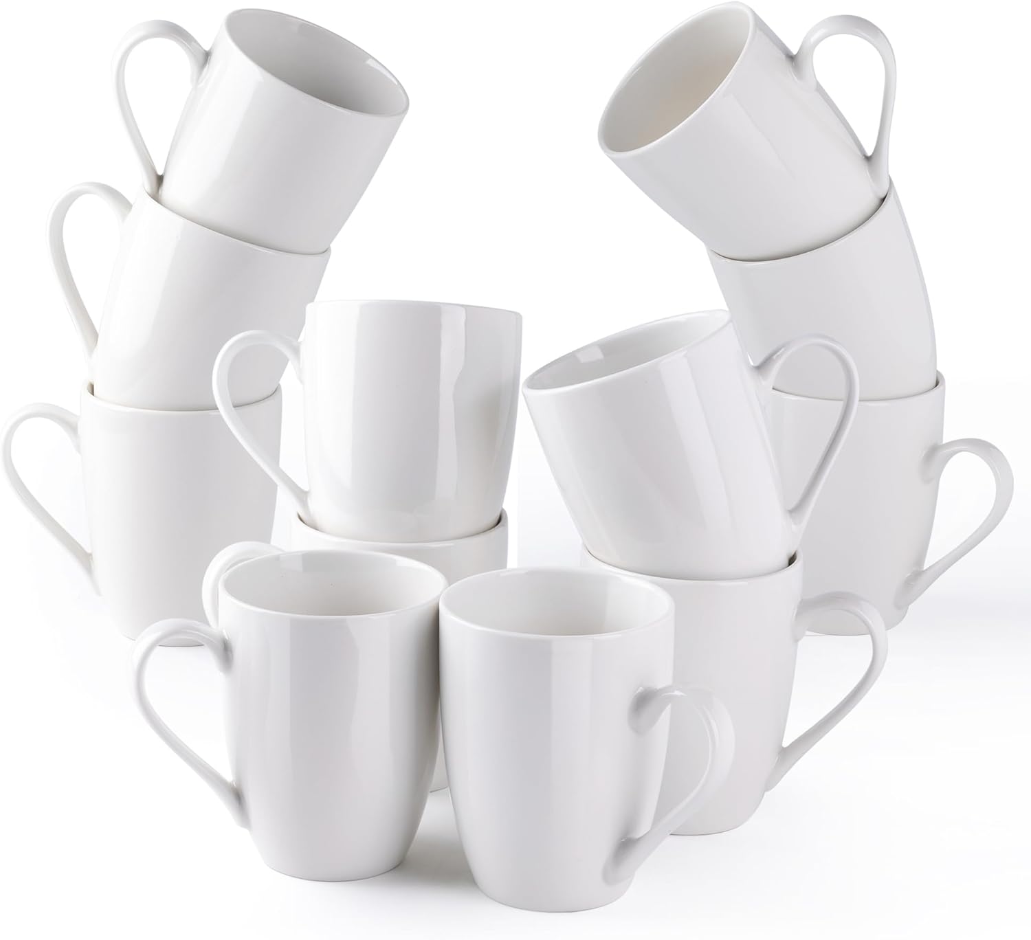 AmorArc 12oz Off White Coffee Mugs Set of 12, Ceramic Coffee Mugs with Large Handle for Man, Woman, Light Weight Coffee Mugs Set for Latte/Cappuccino/Cocoa/Milk, Dishwasher & Microwave Safe, 12Pcs