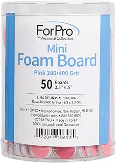 ForPro Mini Foam Board, Double-Sided Nail File, 280/400 Grit, 3.5” L x .5” W, Pink, 50-Count
