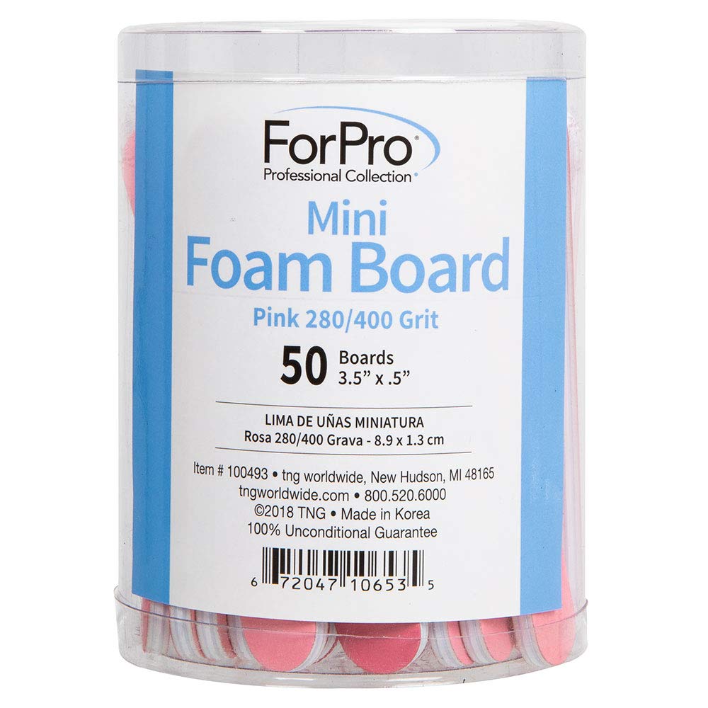 ForPro Mini Foam Board, Double-Sided Nail File, 280/400 Grit, 3.5” L x .5” W, Pink, 50-Count : Beauty & Personal Care