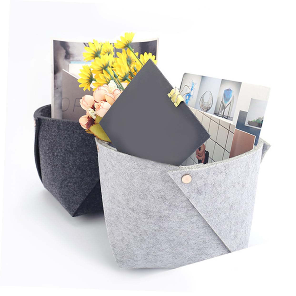 STOBAZA 2Pcs Felt Storage Basket Sundries Organizer for Bedside Minimal Design for Notepaper and More Grey Colors
