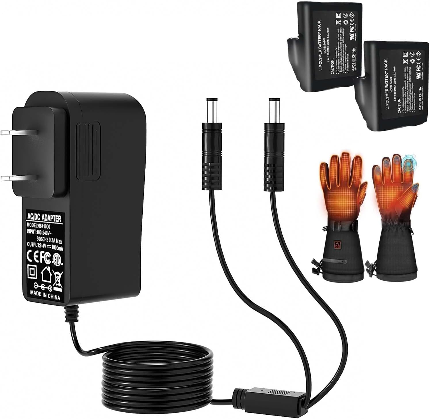 Charger for Heated Glove 7.4V Li-Polymer Battery Compatible with Savior Snow Deer Sun Will Heated Gloves, Heated Socks,Heated Vest Battery Charger