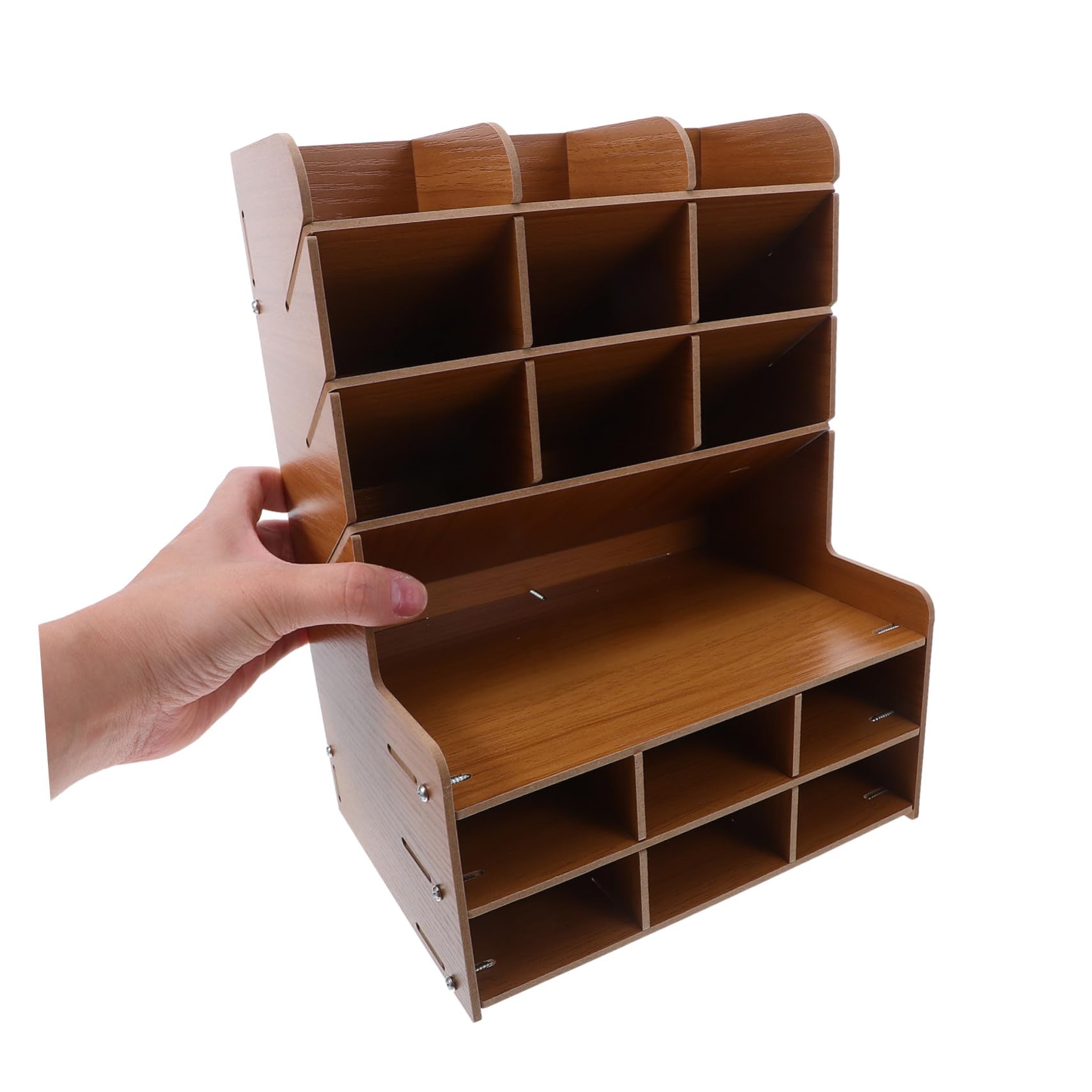 SHINEOFI Portalápices dividido Organizador de escritorio Organizador de papelería de escritorio de almacenamiento de mesa de madera