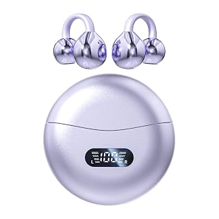 Piluyaa Clip-on Earbuds,Open Ear Earbuds Wireless Bluetooth 5.4, Lightweight Open Ear Headphones with C-Shaped Bridge,Slim Hook,60H Battery,Waterproof,for Glasses Wearers and Workouts (Purple) - Amazon product rated Grade A