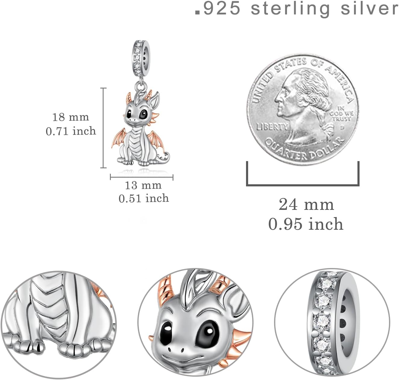 Dragon Gifts 925 Sterling Silver Dragon Charms Cute Animal Jewelry Gifts for Women - Image 4