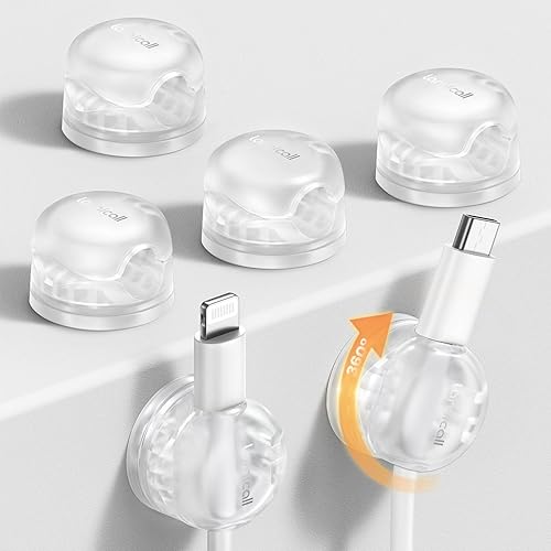 Lamicall 6Pack Clear Rotatable Cord Organizer - [1s Lock] Cable Clips Phone Charger Cord Holder, Desk Cable Management, Adhesive Wire Organizer for