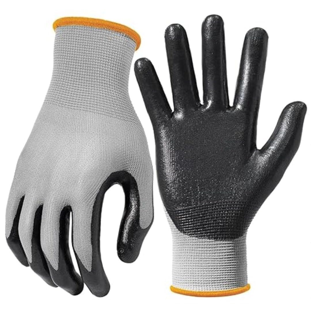QTM Nitrile Coated Anti Cut Heat Resistant Work Glove for Construction Industrial Kitchen Gardening Multi Purpose Safety Hand Gloves For Unisex (GREY BLACK, PACK OF 10 PAIR) (B0DDGS8XB7) Amazon Price History, Amazon Price Tracker