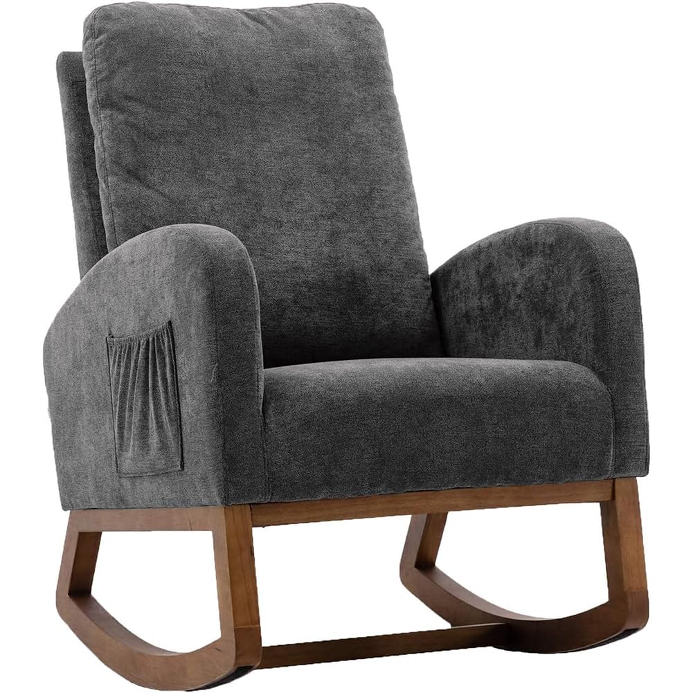 Shally Dogan Poltrona a Dondolo in Tessuto con Struttura in Legno Resistente, Sedia Ergonomica Relax Deluxe Premium Dondolante Ideale Soggiorno, Camera da Letto, Ufficio, Cameretta, Salotto (Grigio)