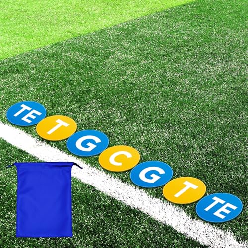 Fuyoooo 7 Pcs Football Lineman Split Marker Players Floor Spot Markers Playing Field Marking Equipment Alignment Offensive Defensive Positions Dots for Drills and Training Teaching Classroom