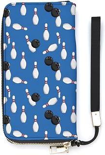 Women Card Holder Wallets with Wristlet Strap Blue Bowling Travel Purse