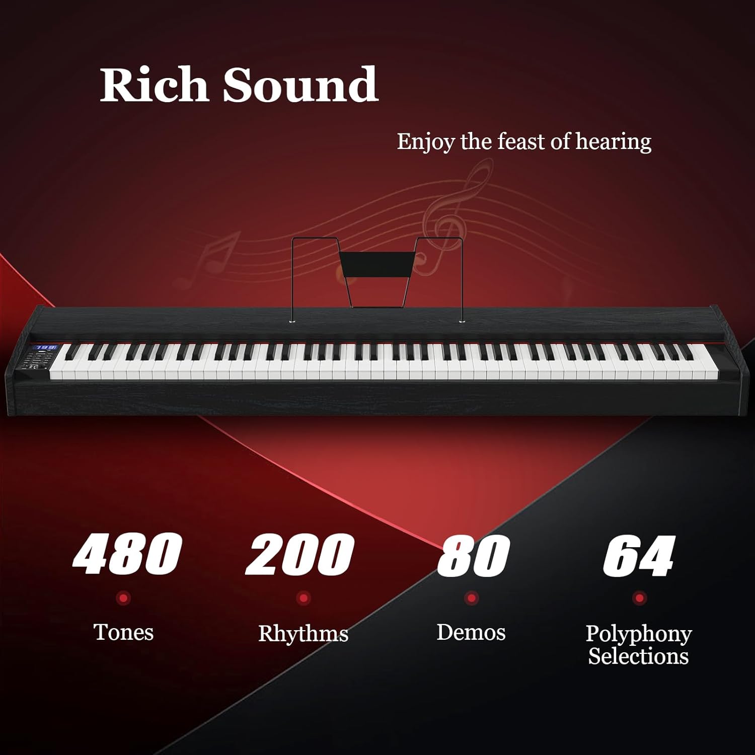 88-Key Digital Piano Keyboard, Full Size Weighted Keyboards with Music Stand, MIDI, Headphone and Piano Cover (Black)