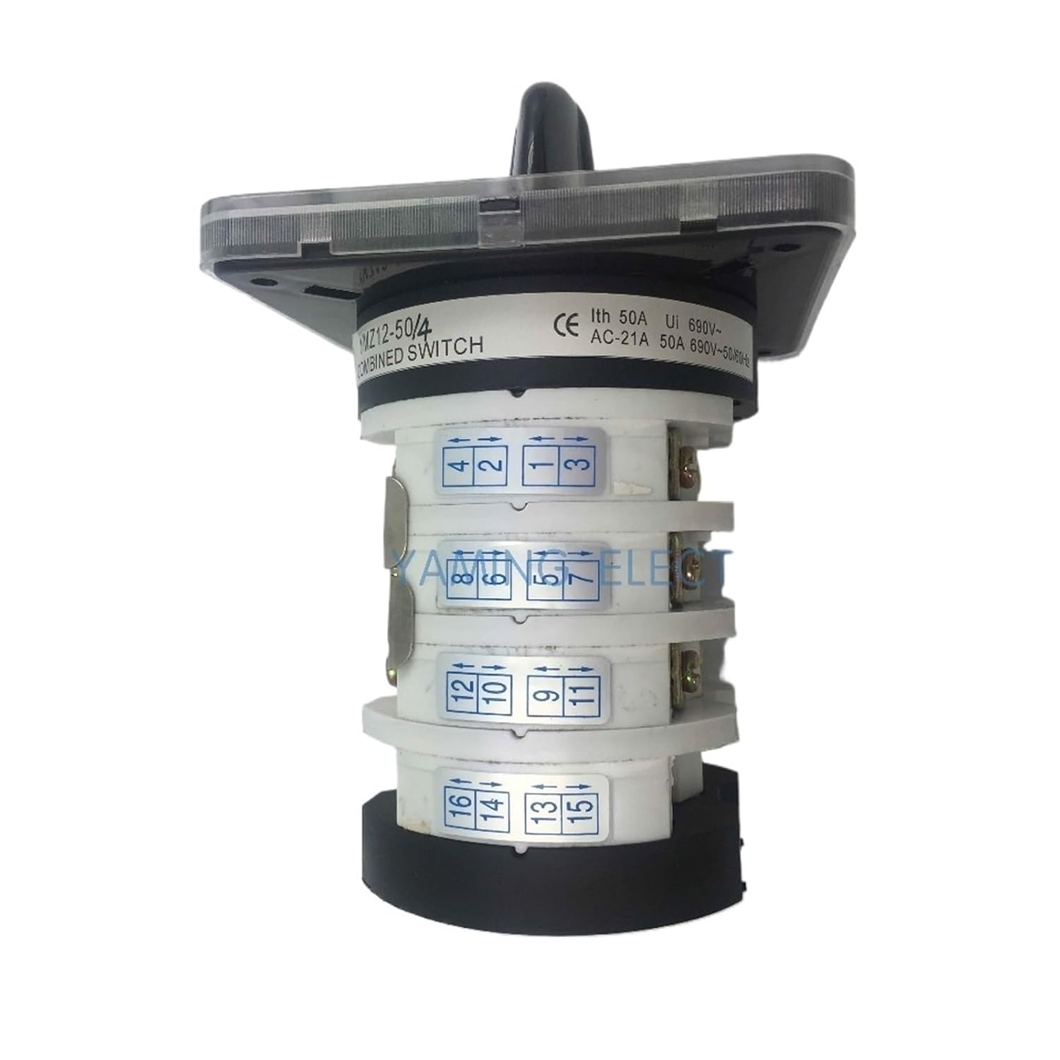 0-7 Position Rotary Cam Changeover Switch 50A Four Poles Changeover Selector YMZ12-50/4