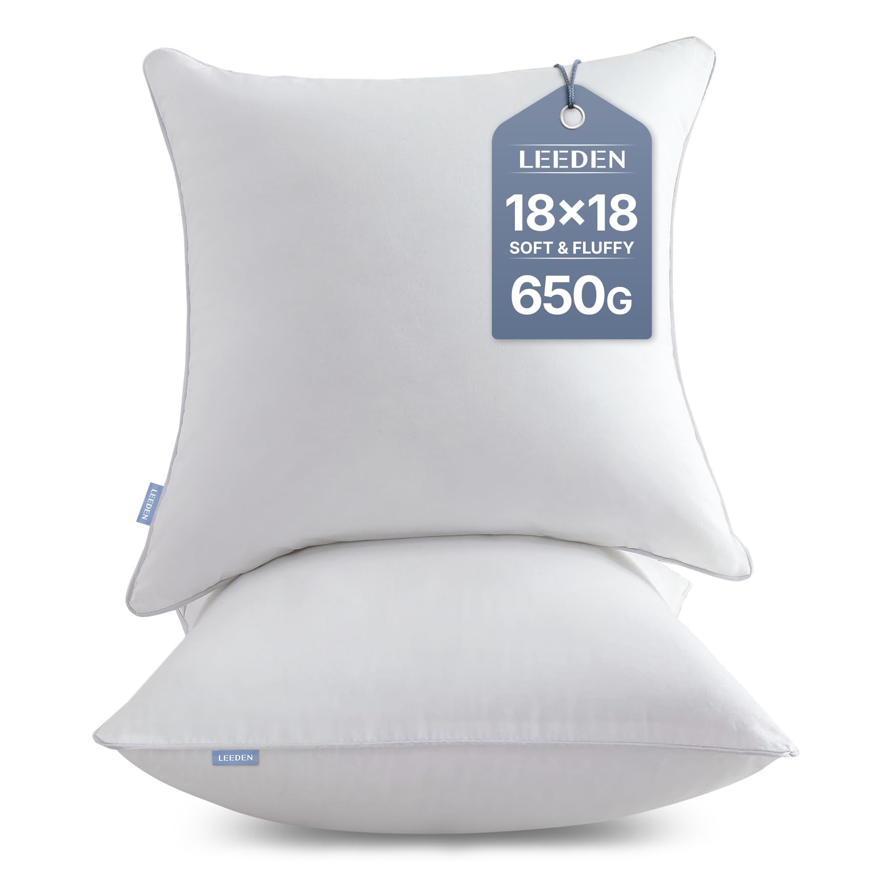 Photo 1 of Leeden 18 x 18 Pillow Inserts (Set of 2) - Throw Pillow Inserts with 100% Cotton Cover - 18 Inch Square Decorative Pillows for Sofa, Couch, Bed and Home Decor