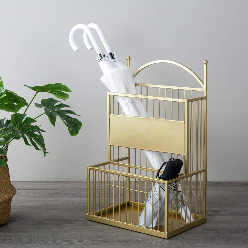 Umbrella Racks Extra Large Umbrella Stand for Office Home Entryway Decor, Long and Short, Metal Umbrella Holder for Walking Sticks Canes (Gold, S)