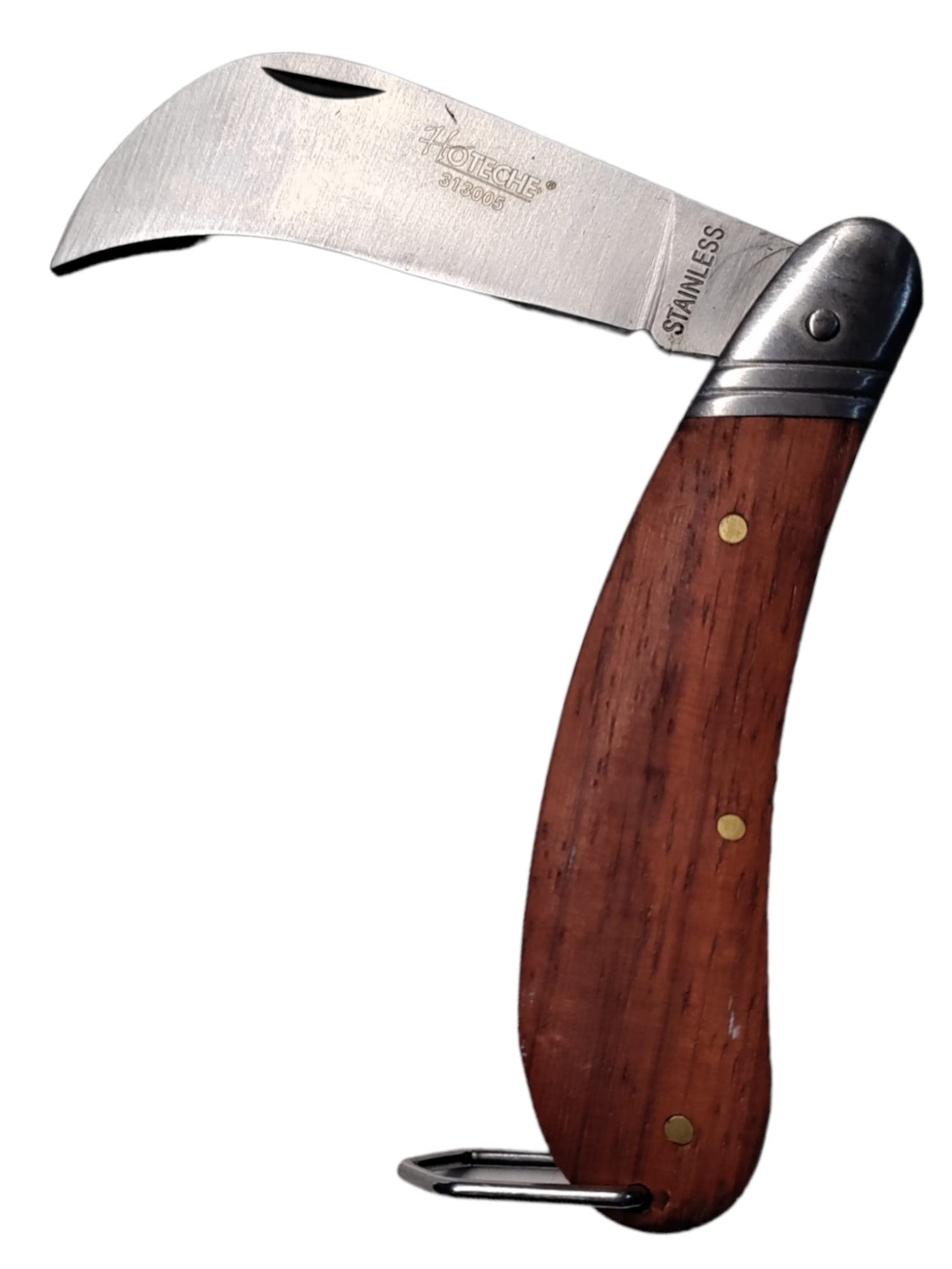 Terryshop74 Coltello richiudibile per funghi 70 mm interamente in acciaio con manico in legno chiusura di sicurezza Spessore lama 2.5mm