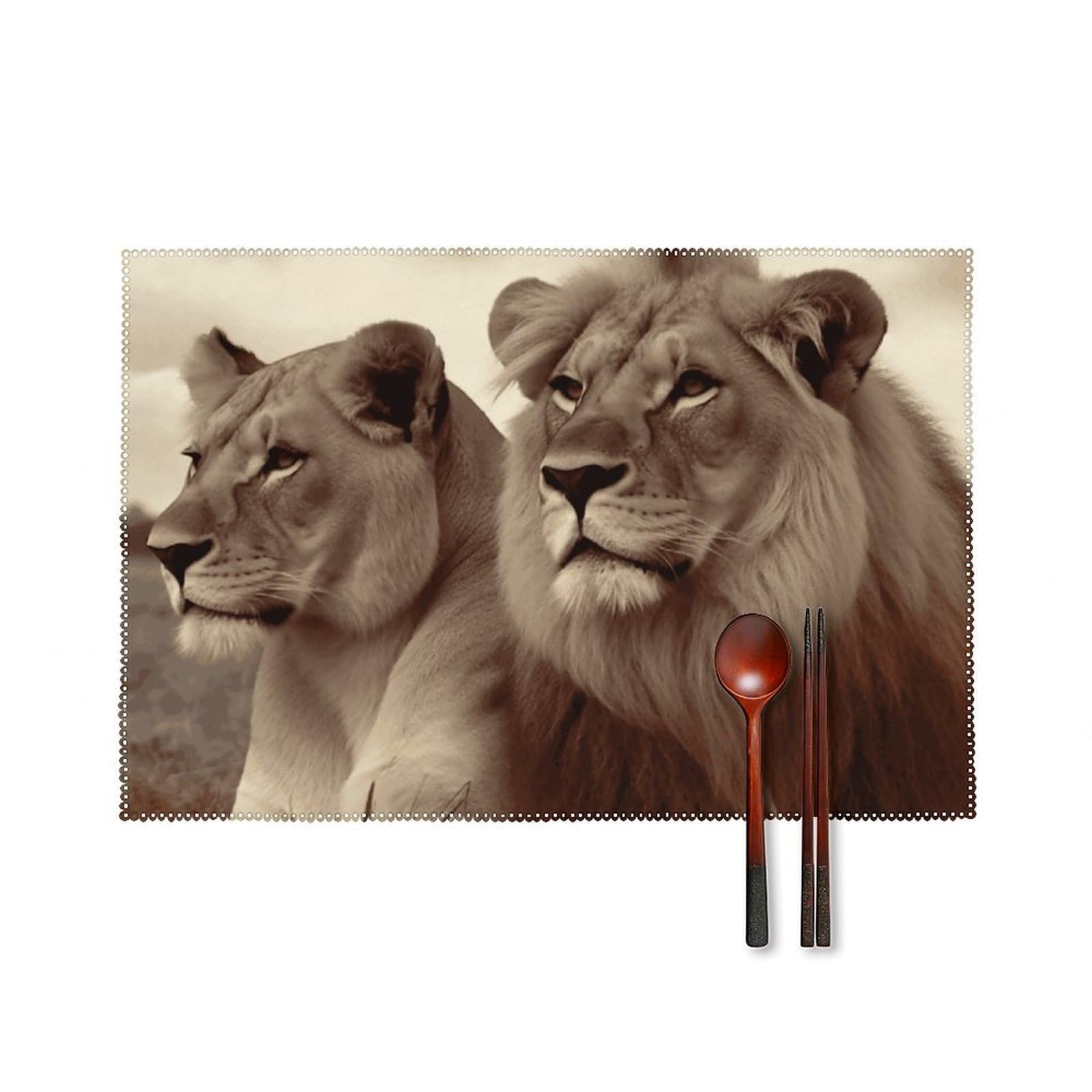 African Lion and Lioness Placemats Set of 6 Wipeable Table Mats for Kitchen Dining Table Heat Resistant Waterproof Modern Indoor/Outdoor Non-Slip Easy Clean Place Mats