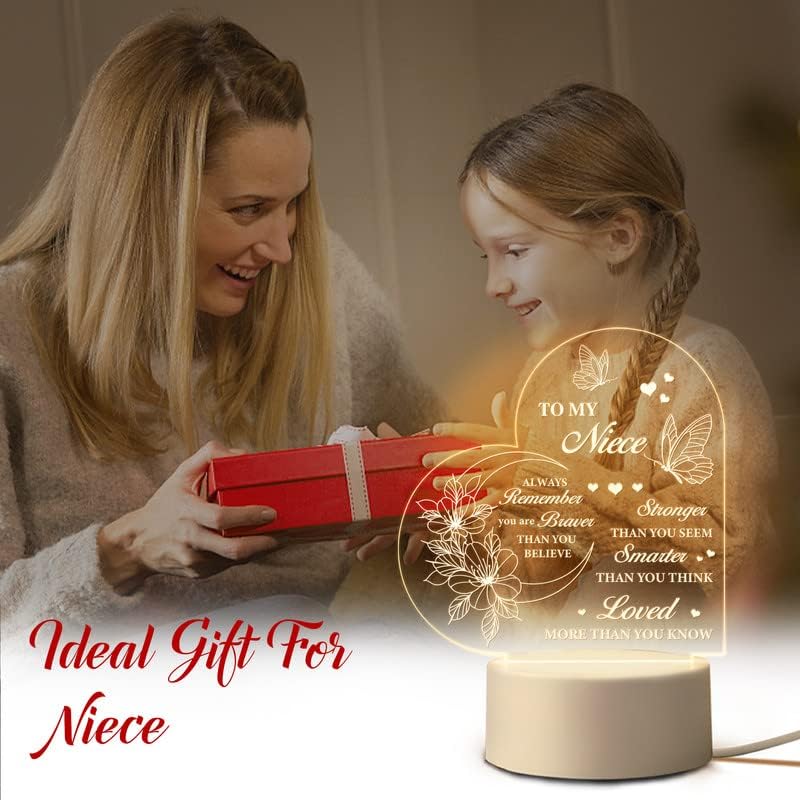 Juratar Niece Gifts from Auntie Uncle, Niece Birthday Gifts Acrylic Night Light, Gifts for Girls, to My Niece for Christmas Birthday Wedding Graduation Gifts