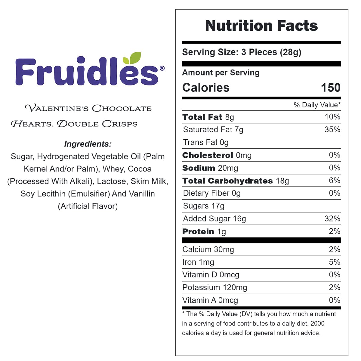 Fruidles Valentine's Chocolate Hearts, Double Crisps, Milk Creamy Chocolaty Hearts, Holiday Treats, Individually Wrapped Foils, Kosher Certified Dairy - 80 Count (2 Pounds)