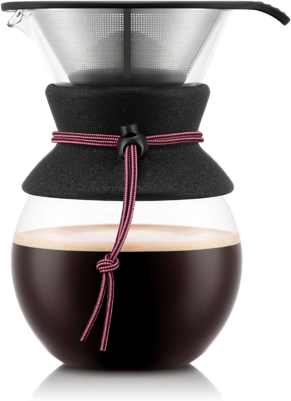 BODUM 11571-539-80 POUR OVER Pour Over Drip Coffee Maker, 33.8 fl oz (1000 ml), 80th Anniversary Limited Edition Strawberry, Stainless Steel Filter, Glass Beaker, Coffee