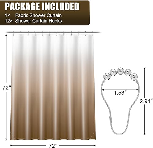 Miniatura 8 de OLANLY Juego de cortinas de ducha de lujo beige y blanco degradado con 12 ganchos, cortinas de ducha decorativas impermeables y lavables para baño,