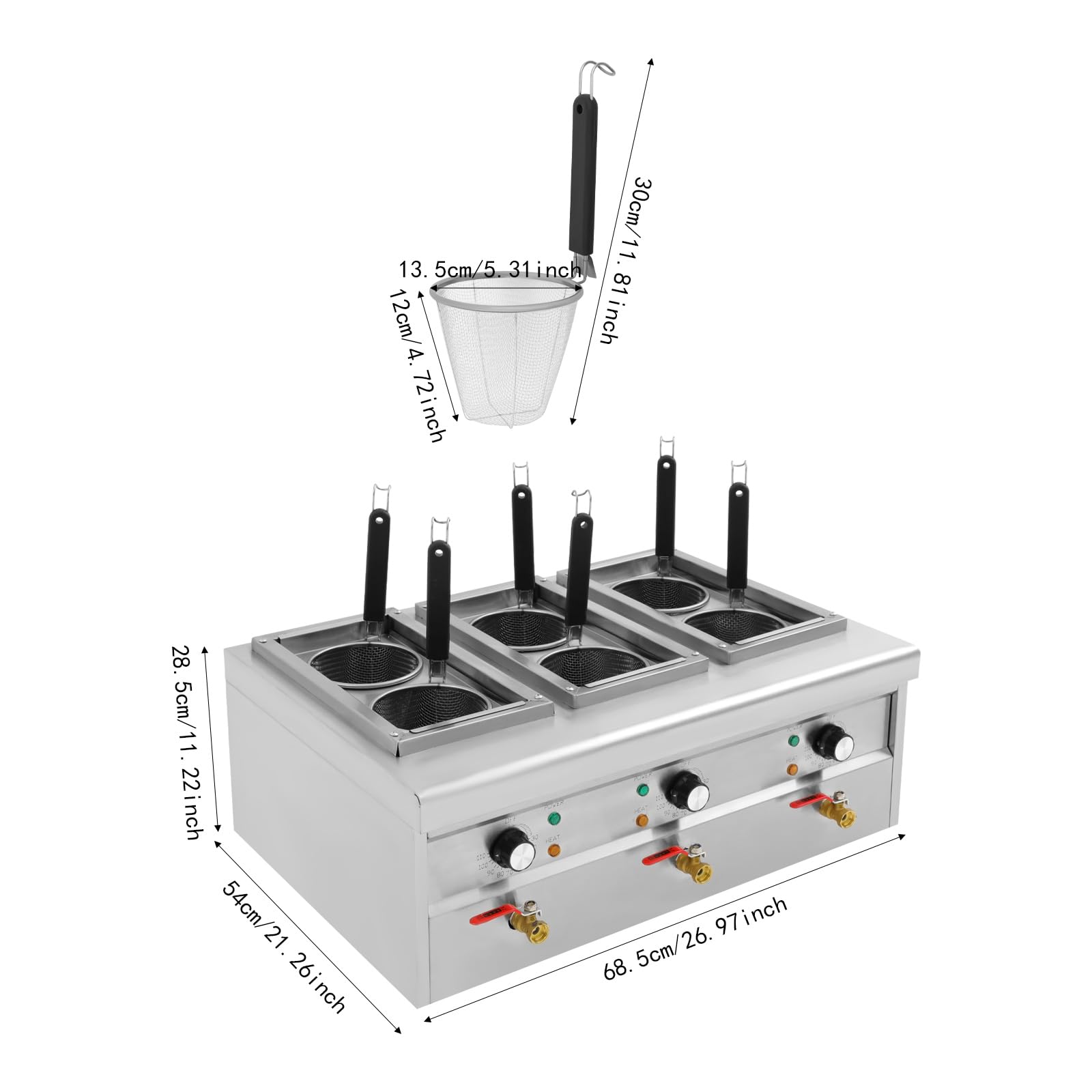 Fornello per pasta professionale, 6 cesti, 9 l, 2500 W, in acciaio inox, con rubinetto di scarico, fornello per pasta elettrica, per feste, banchetti ed eventi di catering
